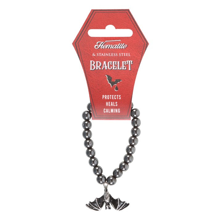 Hanging Bat Hematite Charm Bracelet