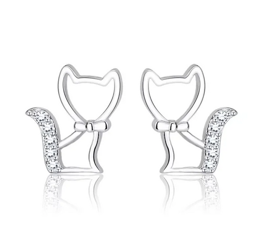925 Sterling Silver Stunning Cute Cat Stud Earrings