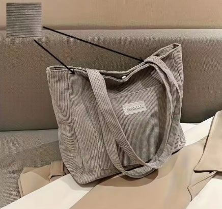 Trendy Corduroy Tote Bag  With Front Pocket