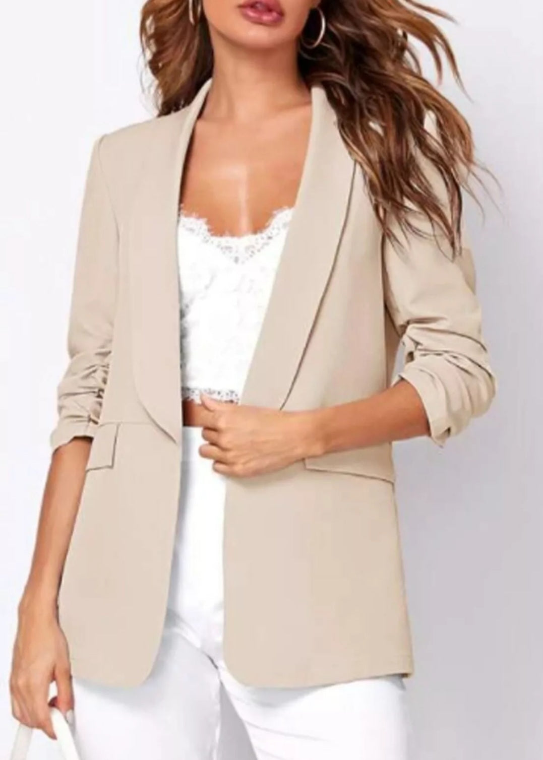 Womens Ruched Sleeve Fully Lined Blazer