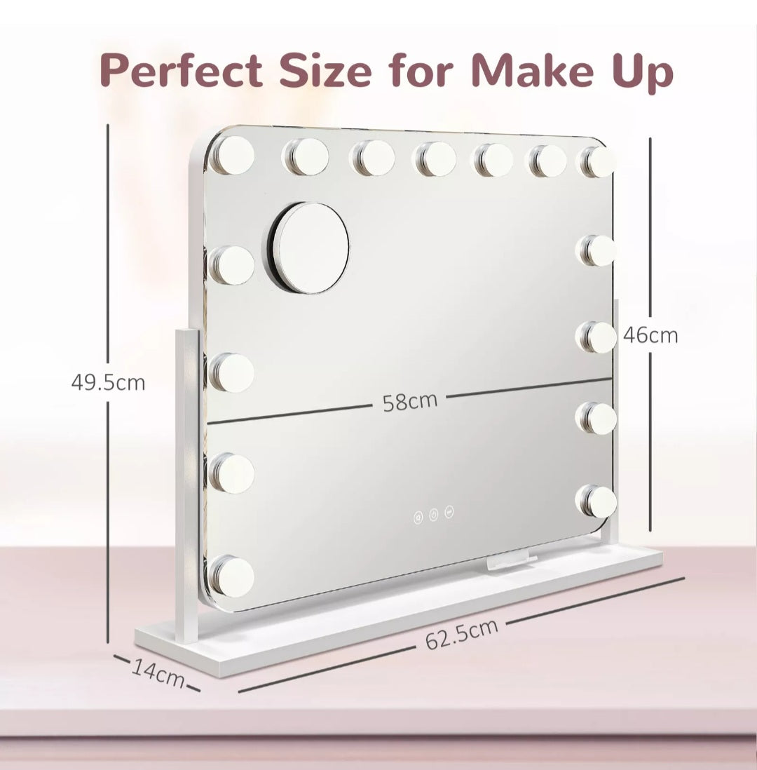 Hollywood Vanity Mirror with 3 Colour LED, Magnifier, USB Port, Touch Screen