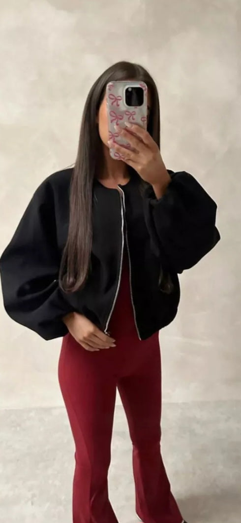 Ladies Puffer Sleeve Zip Bomber Jacket