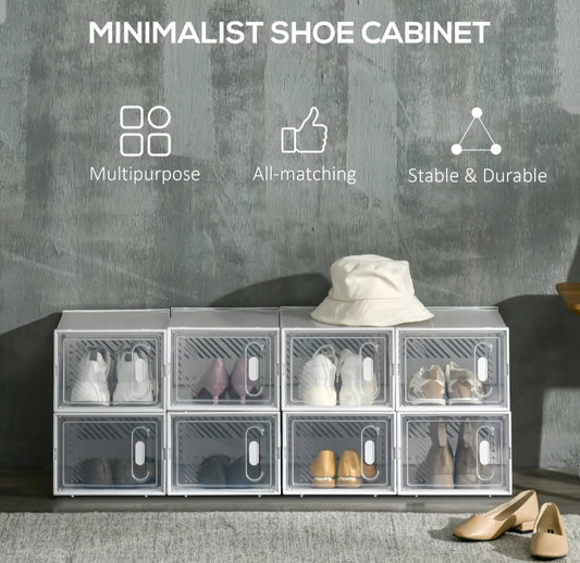 8PCS Clear Plastic Stackable Shoe Box