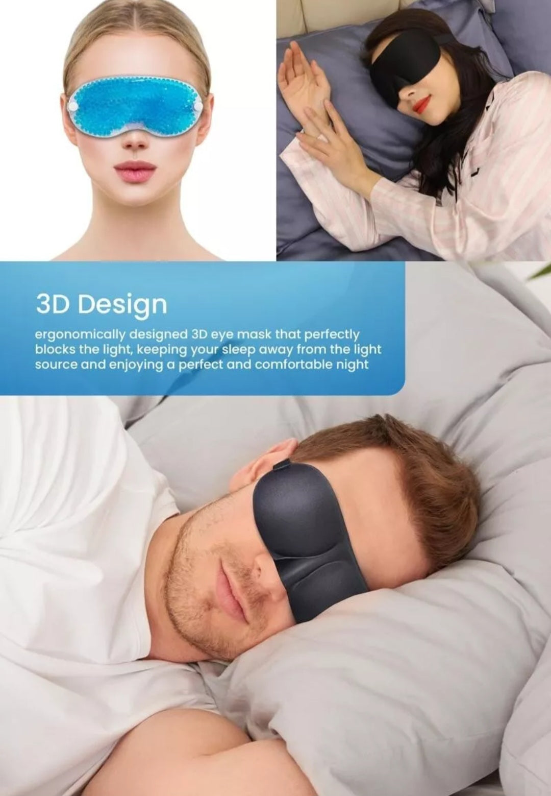 3D Soft Padded Sleeping Mask & Gel Bead Eye Mask Set