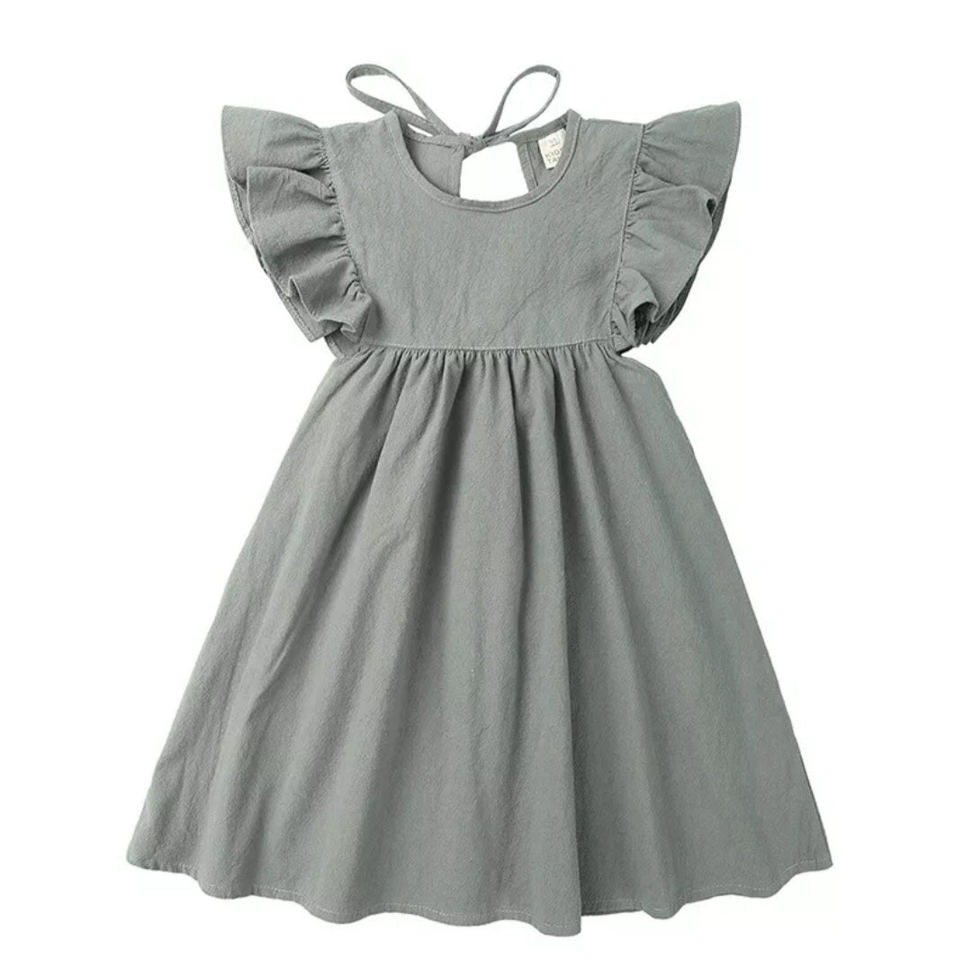Girls Solid Ruffle Sleeveless Romper Dress