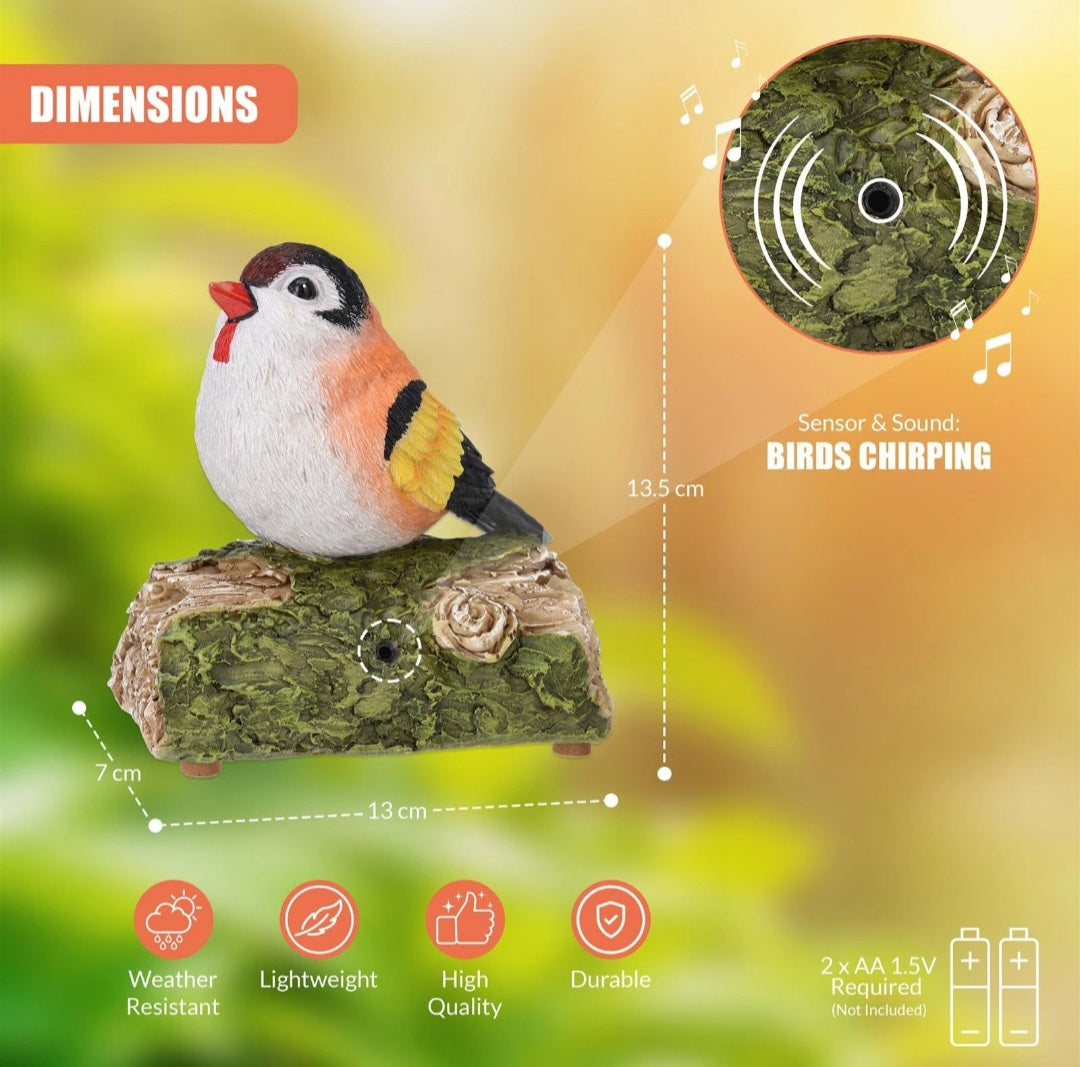 Motion Activated Singing Bird on Stump Chirping Decorative Ornament