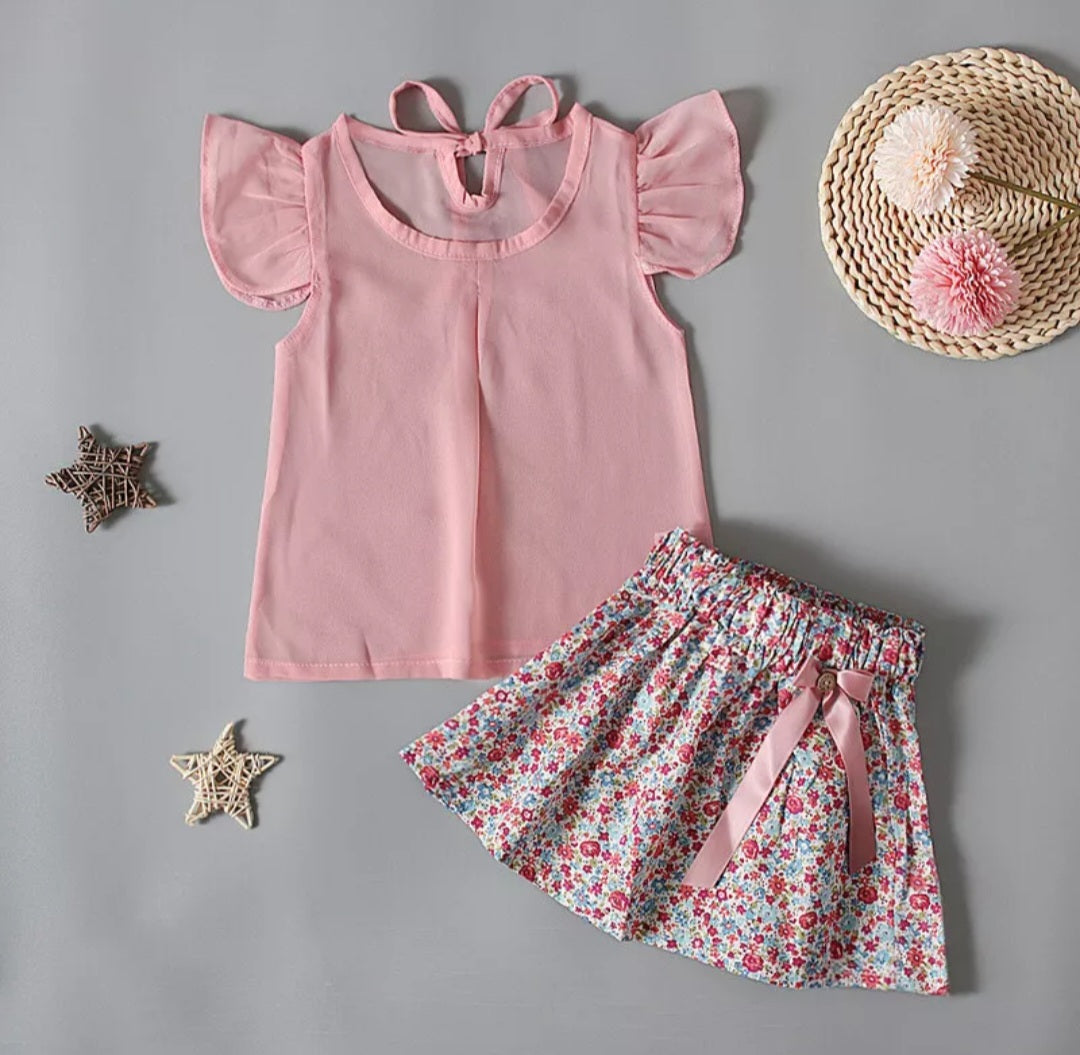 Girls Ruffle Sleeveless Outfit Dress Set