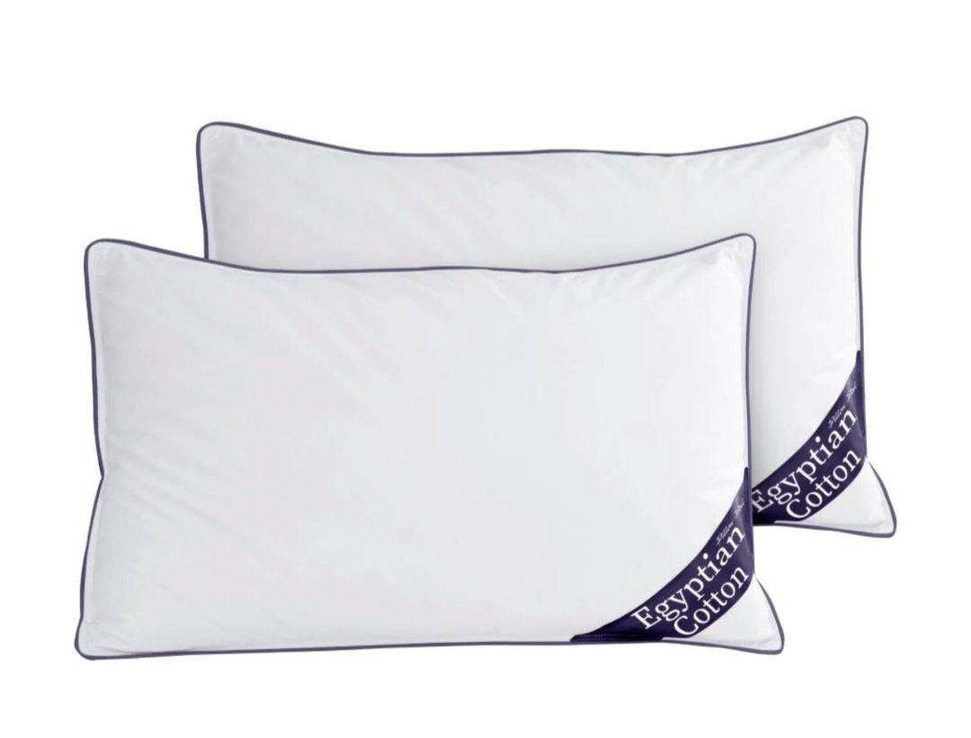 100% Egyptian Cotton Pillows Anti Allergy Hollowfibre Pillows Pack of 2