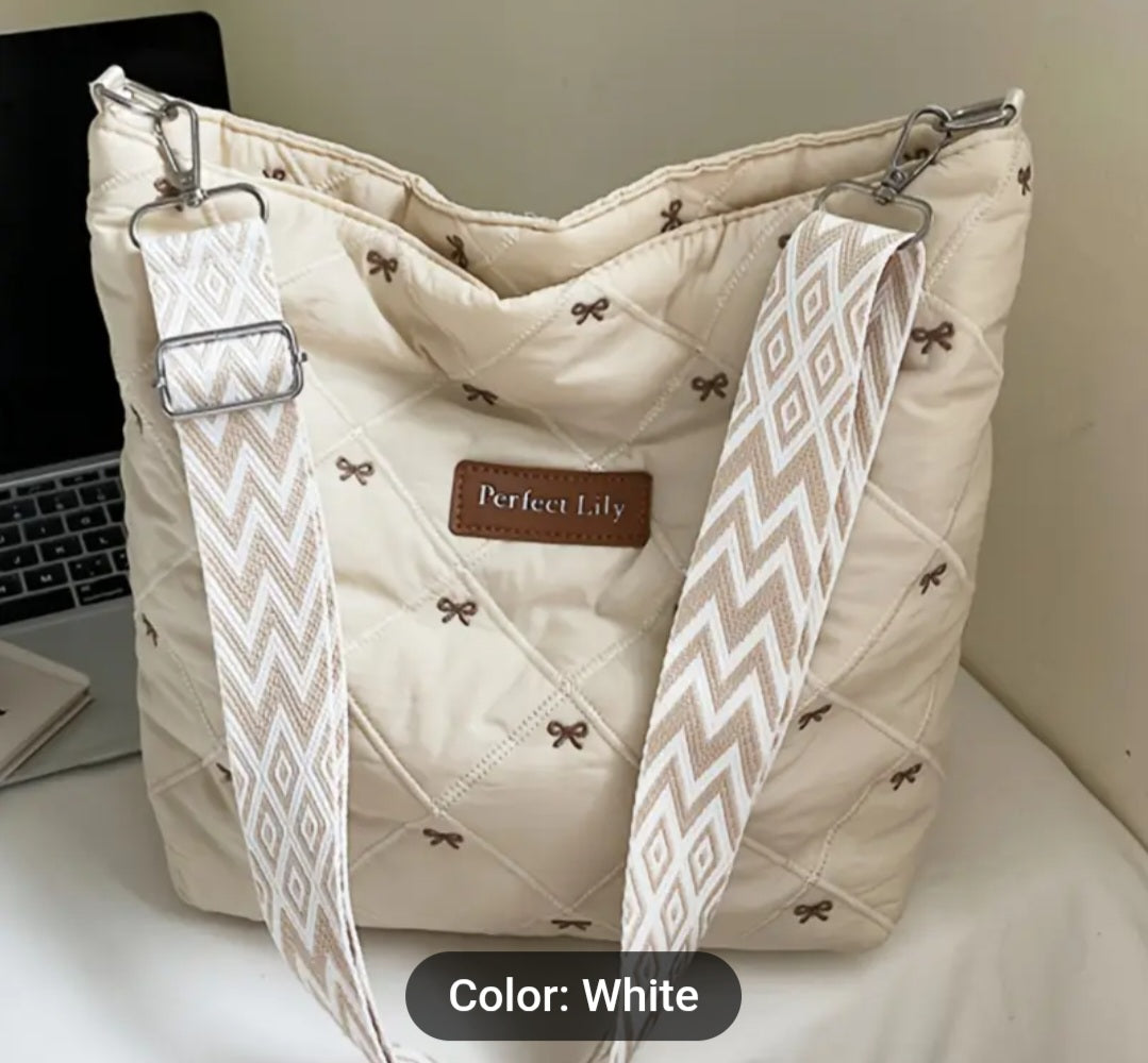 Women'S Bohemian Quilted Tote Bag with Adjustable Strap