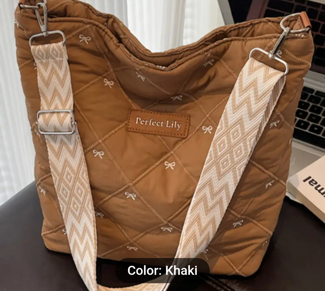 Women'S Bohemian Quilted Tote Bag with Adjustable Strap