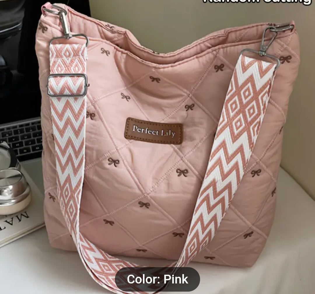 Women'S Bohemian Quilted Tote Bag with Adjustable Strap
