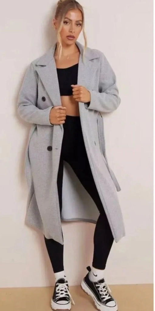 Ladies Double Breasted Tie Waist Long Trench Coat
