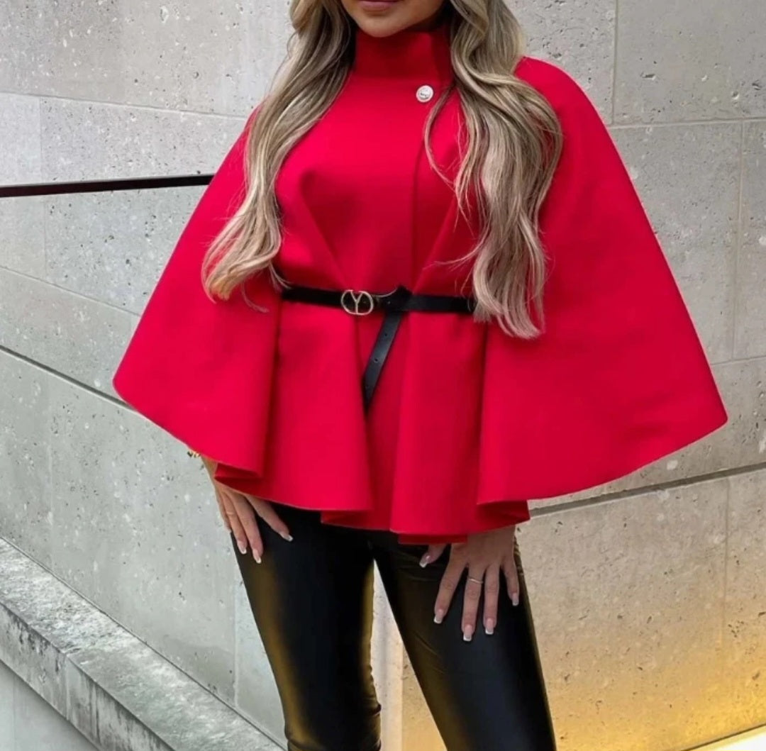 Womens Short Sleeve Belted Poncho