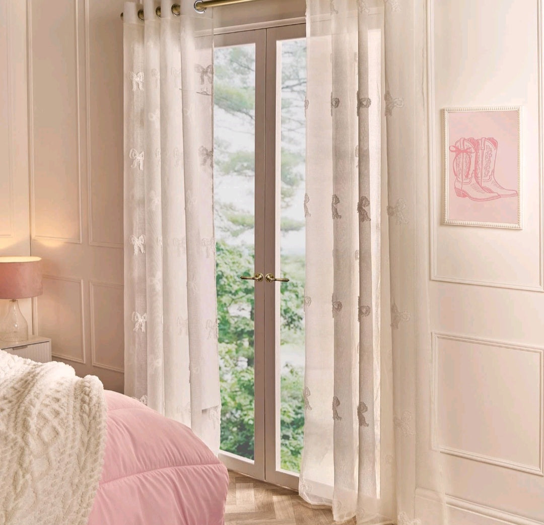 1 Pair Tufted Bows Voile Net Curtains