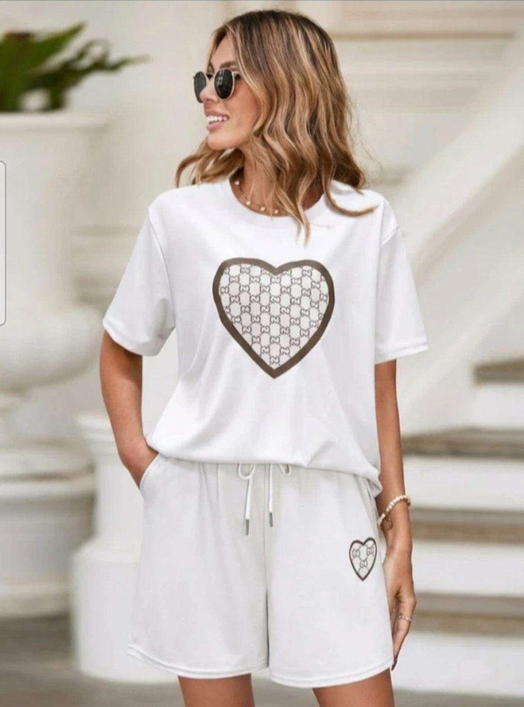 Womens 2 pcs Love Heart Logo Co Ord Set