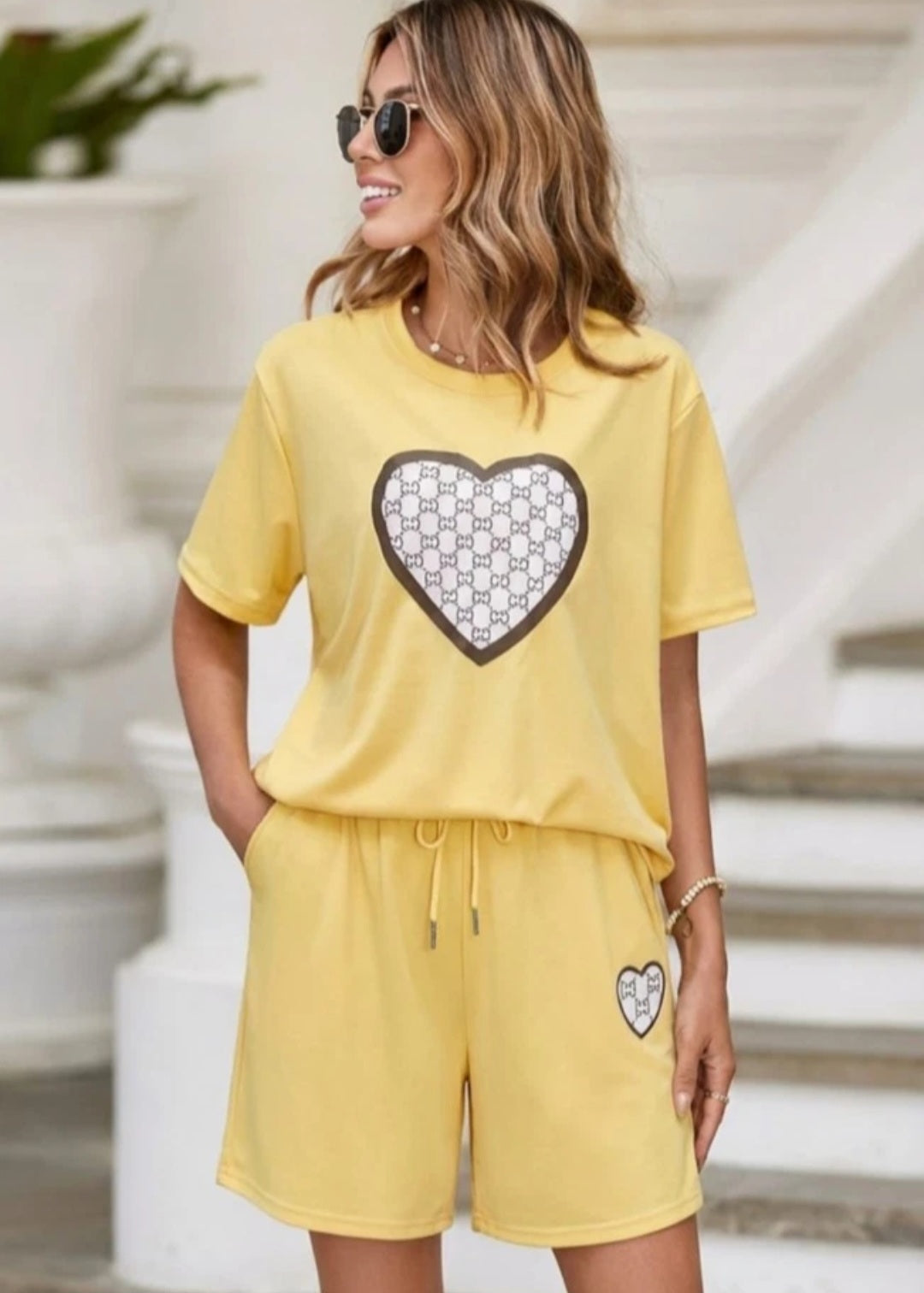 Womens 2 pcs Love Heart Logo Co Ord Set