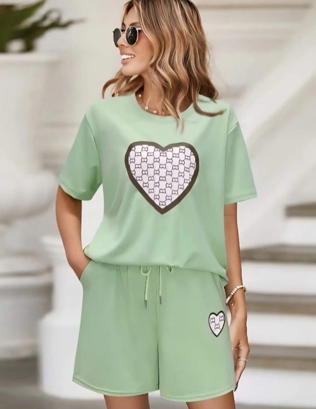 Womens 2 pcs Love Heart Logo Co Ord Set