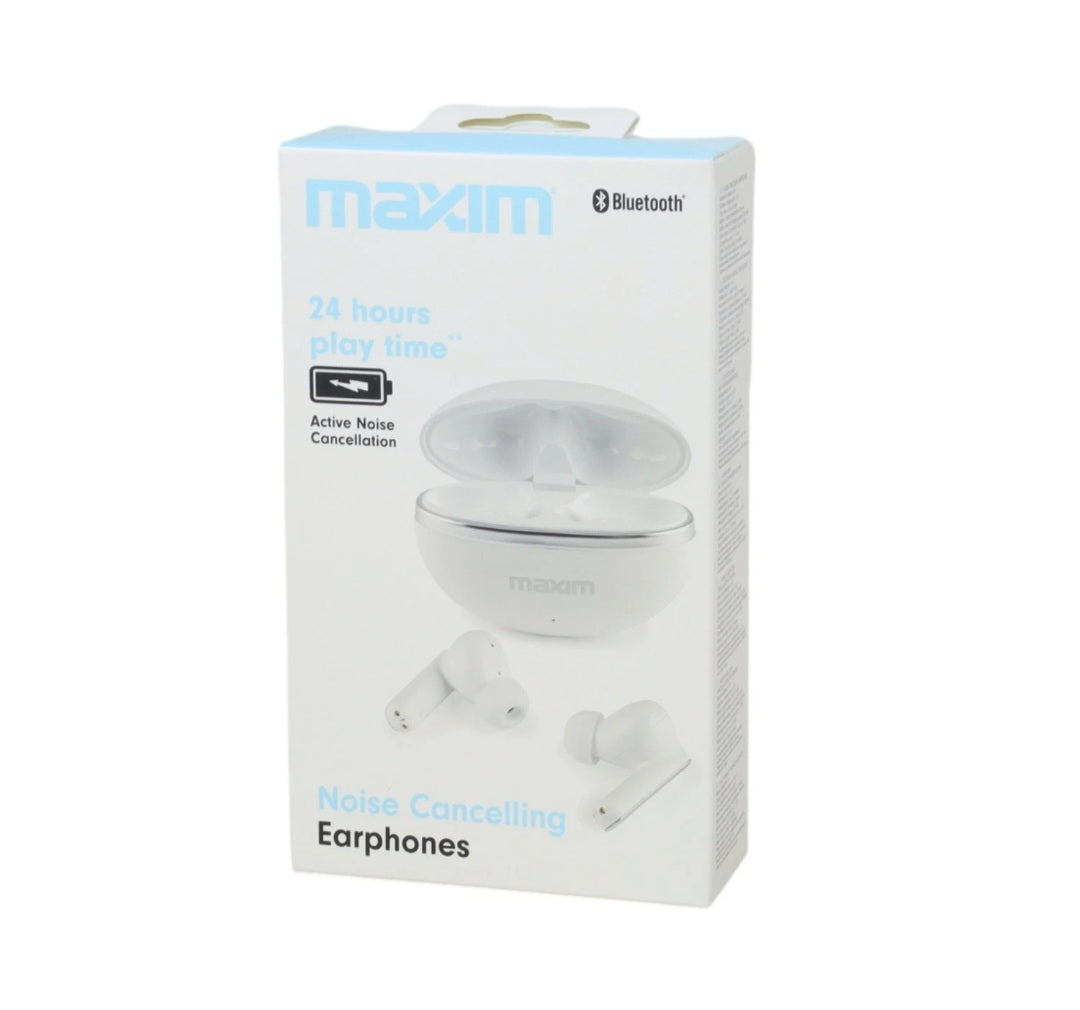 Wireless Earbuds Earphones Bluetooth Noise Cancelling Maxim 24H Playtime White