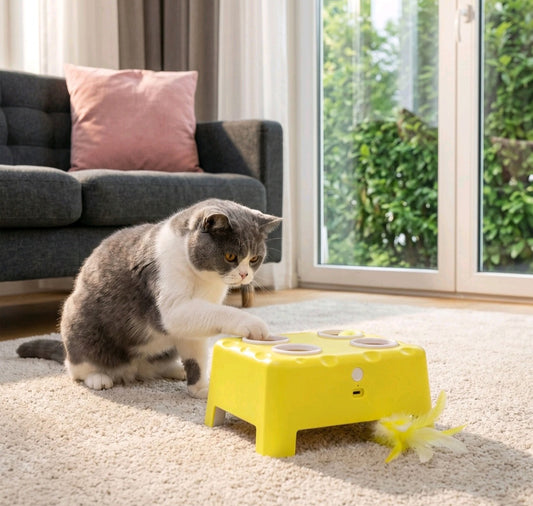 3 in 1 Interactive Cat Toys w/ Mouse & Feather Teaser Toy