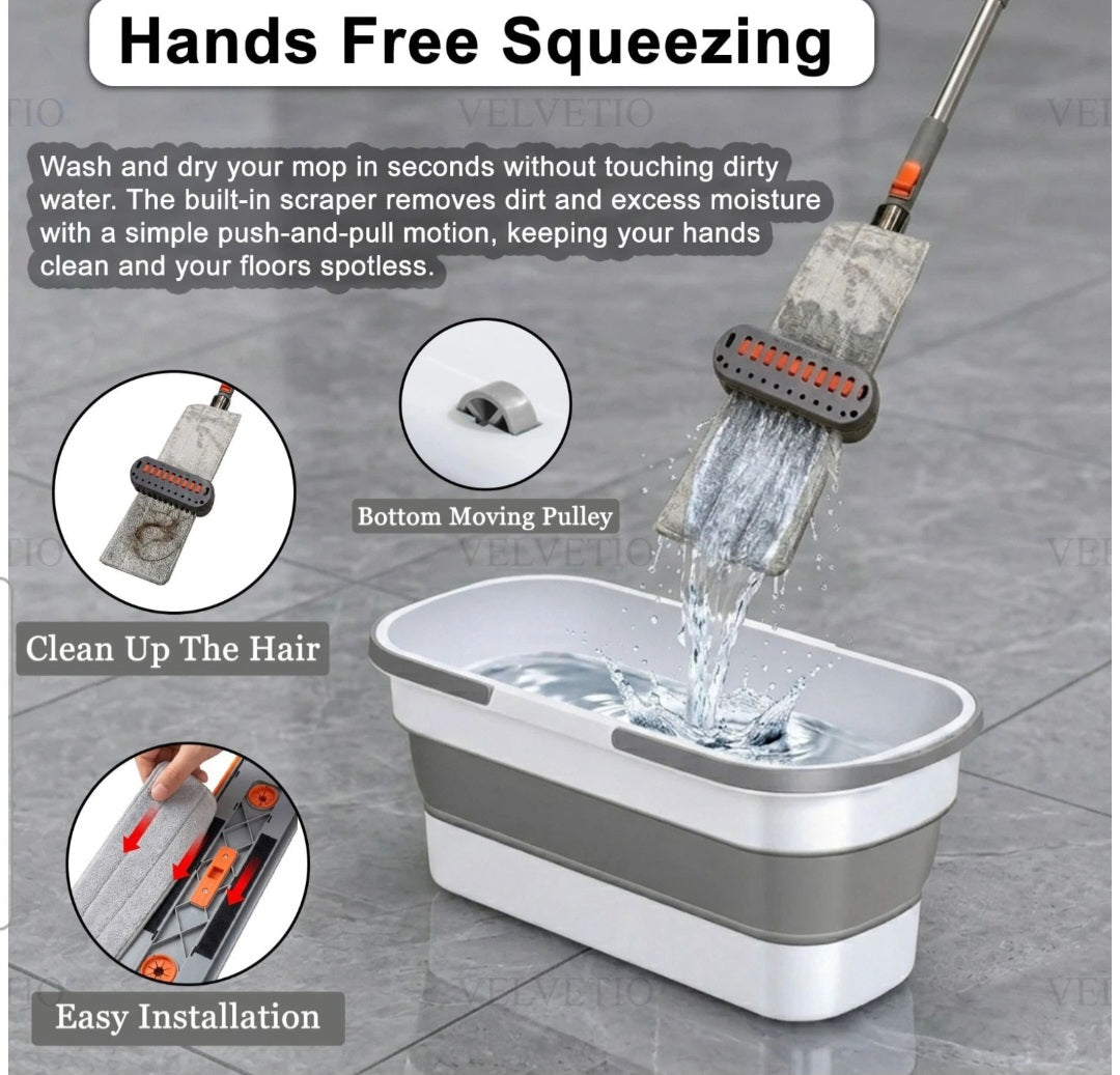 Flat Squeeze Mop 360° and Folding Bucket