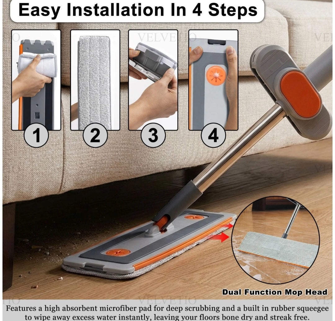 Flat Squeeze Mop 360° and Folding Bucket