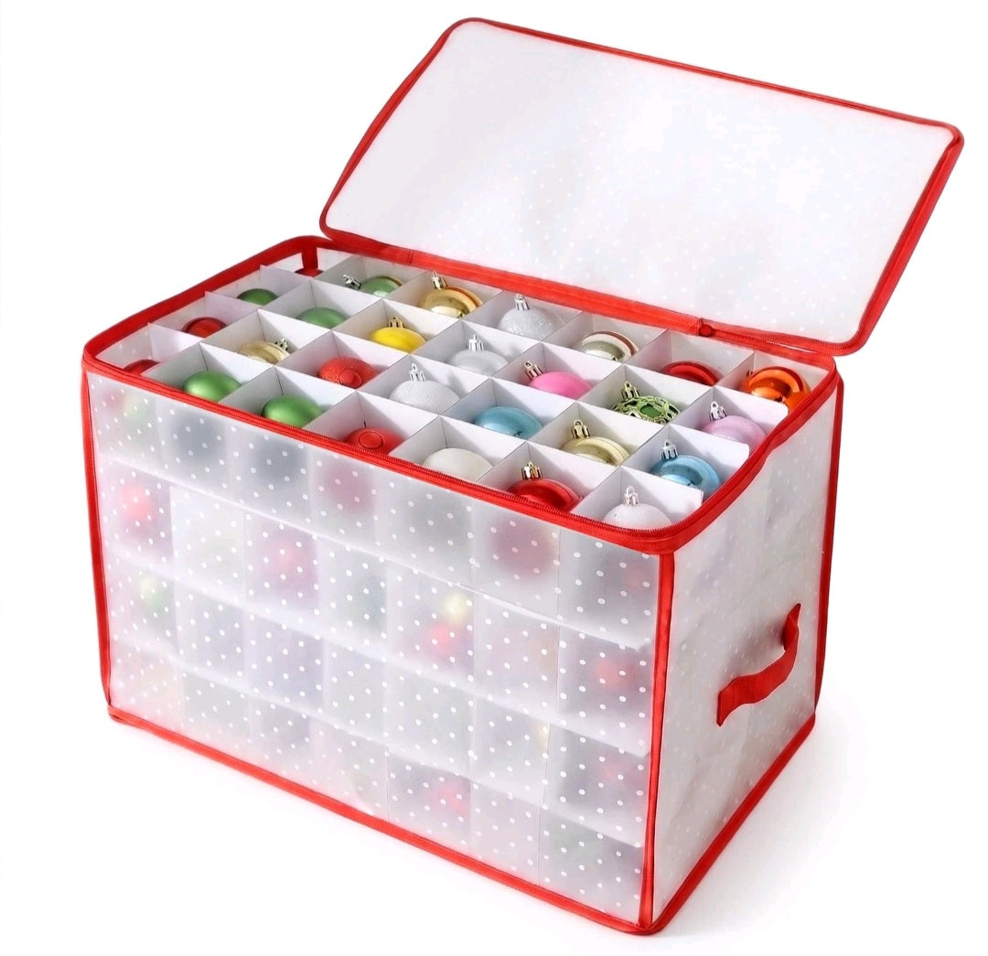Christmas Tree Bauble Storage Box for 112 Ornaments with Dividers & Zip Closure