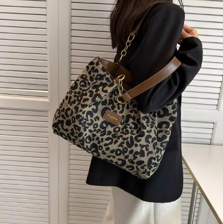 Leopard Print Commuter Tote Shoulder Bag