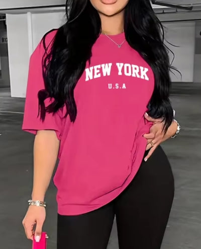Summer Casual New York Usa Print Tshirt +Shorts Set