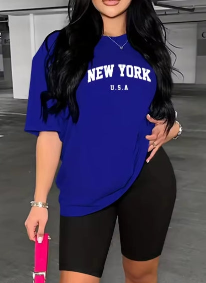 Summer Casual New York Usa Print Tshirt +Shorts Set