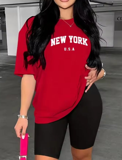 Summer Casual New York Usa Print Tshirt +Shorts Set