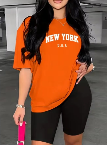 Summer Casual New York Usa Print Tshirt +Shorts Set