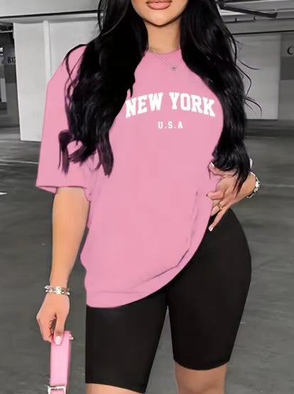 Summer Casual New York Usa Print Tshirt +Shorts Set
