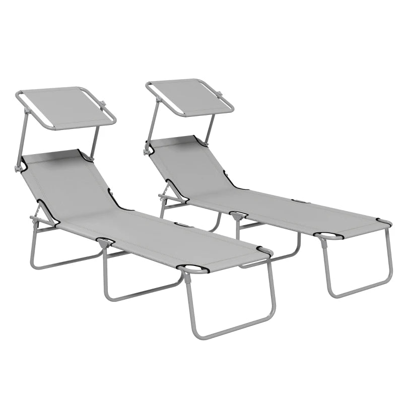 Folding Sun Lounger Set of 2 with Canopy
