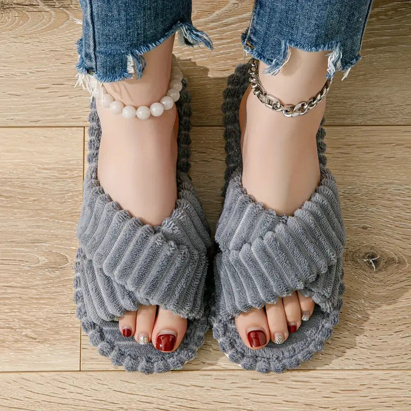 Women'S Cross-Stripe Slip-On Slippers