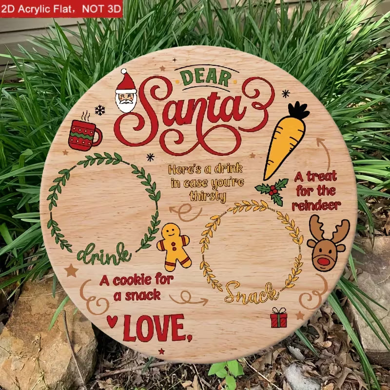 2D Vintage-Style Santa Claus and Reindeer Wooden Tray