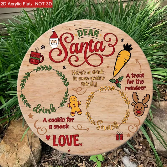 2D Vintage-Style Santa Claus and Reindeer Wooden Tray