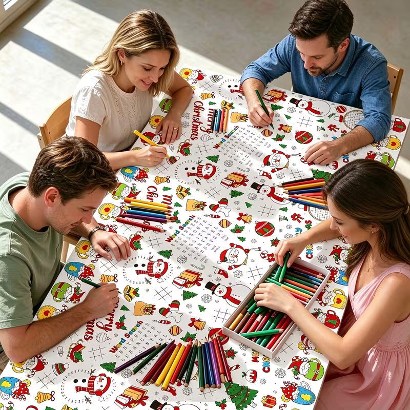 Enormous Merry Christmas Colorful Coloring Tablecloth