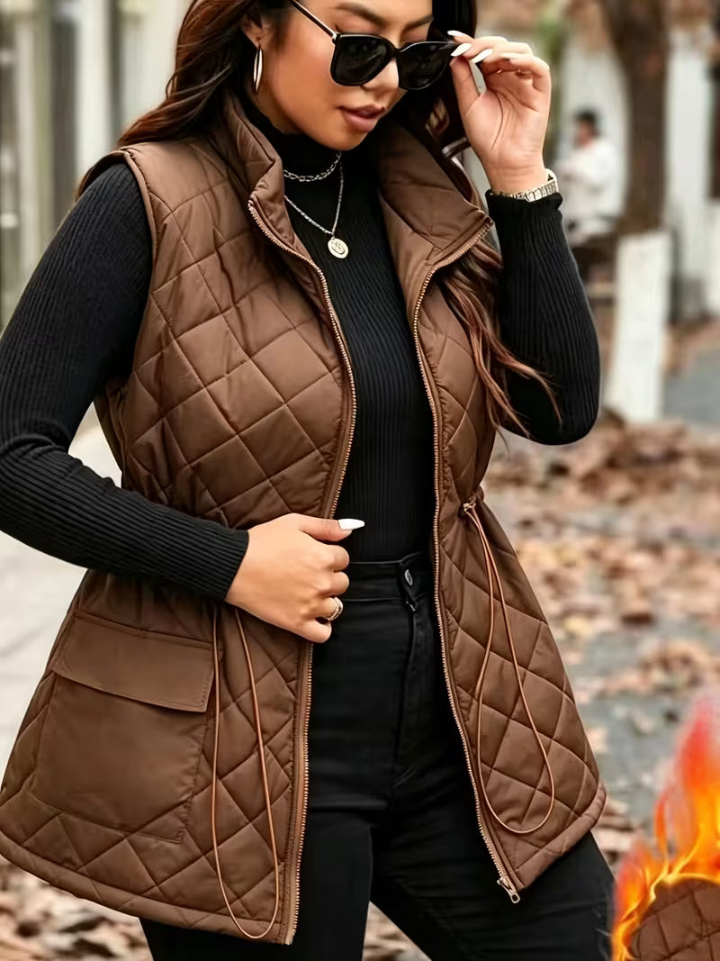 Plus Size Drawstring Waist Cargo Vest Jacket