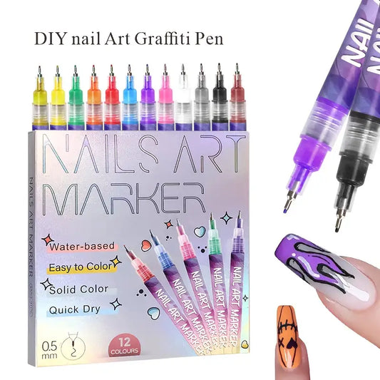 12-Color Nail Art Markers with Ultra-Fine Tip