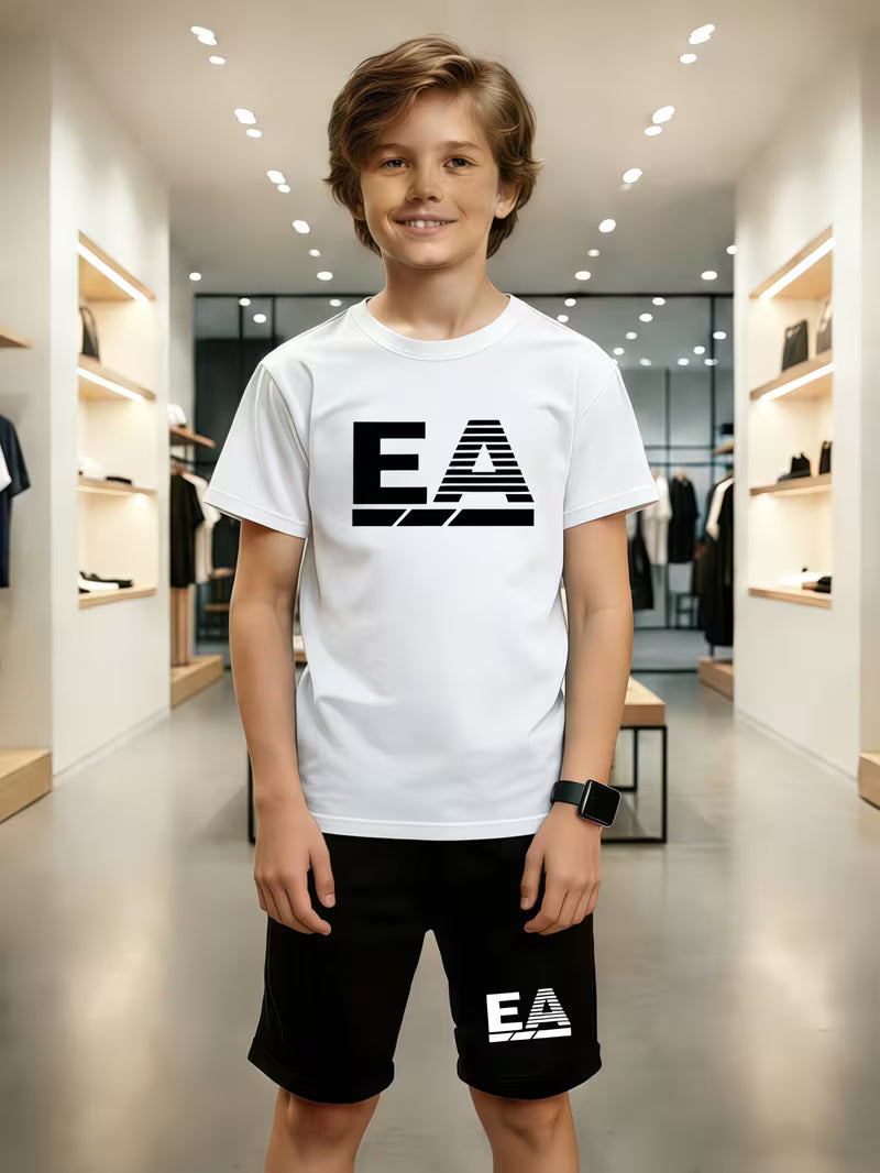 EA Print Casual Short Sleeve T-shirt+ Shorts 2pcs Set