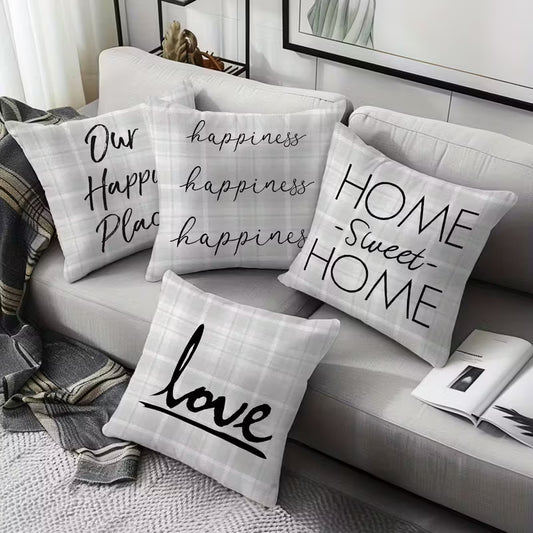 4 X Sweet Home Plaid Pillow Covers