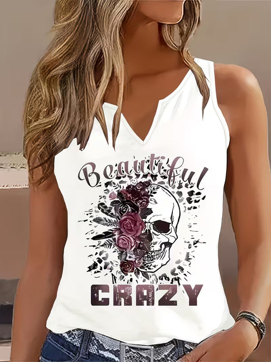 Fashionable Women'S Tank Top with a Printed V-Neck Design
