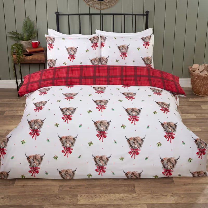 Festive Highland Cow Duvet Cover Set