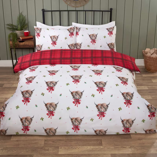 Festive Highland Cow Duvet Cover Set