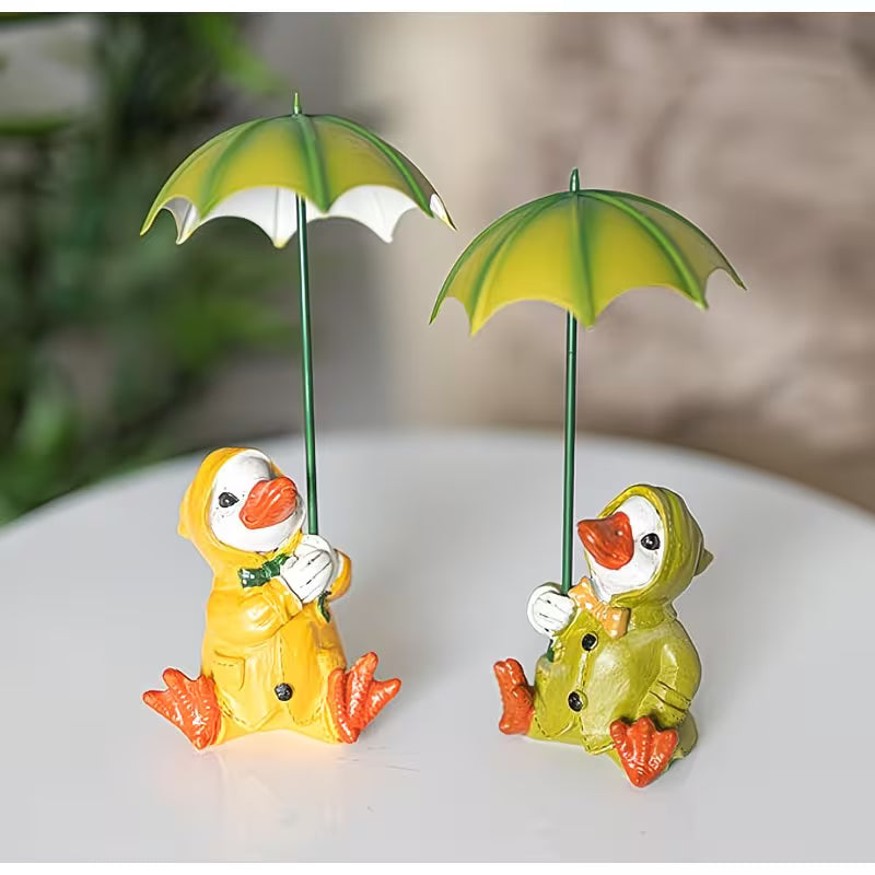 Set Of 2 Sitting Duck Ornaments For The Home With Detachable Umbrella