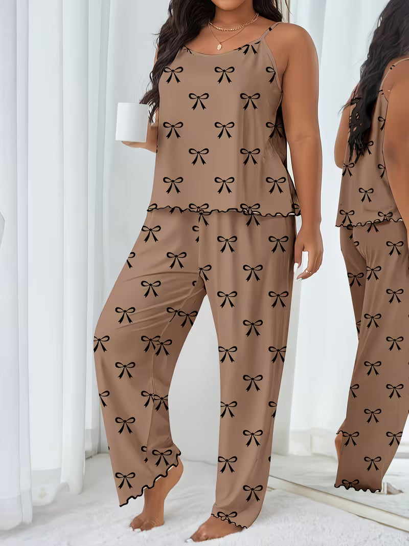 Plus Size Women'S Sweet Bow Print Pajamas