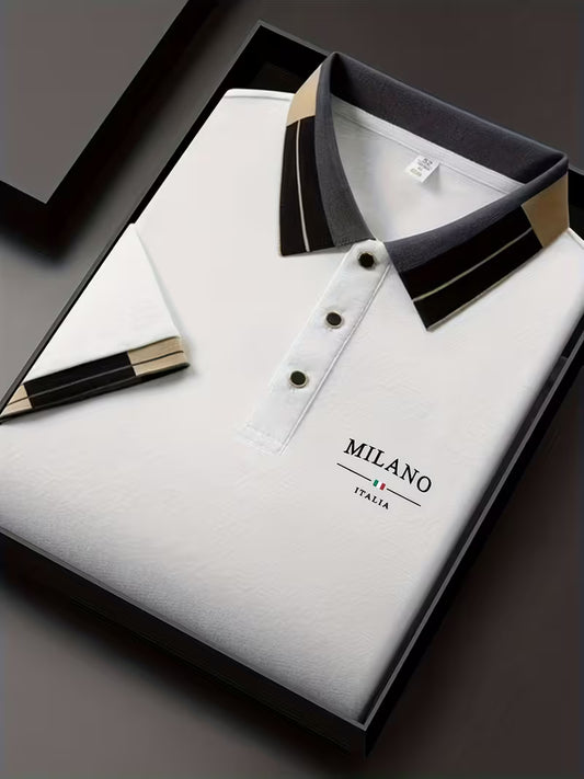 Men'S Lightweight Soft POLO Shirt with 'MILANO ITALIA' Print