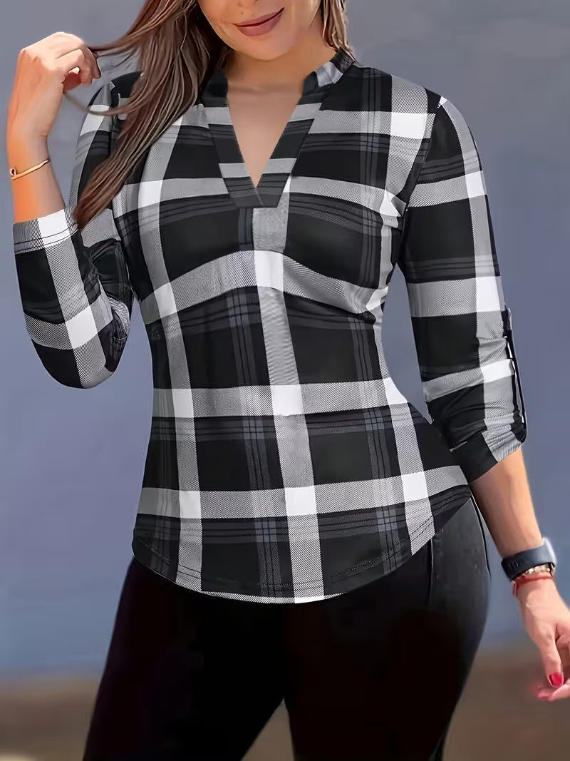 Women'S Stylish Plaid Blouse
