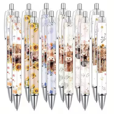 12pcs Cute Highland Cow Print Pens
