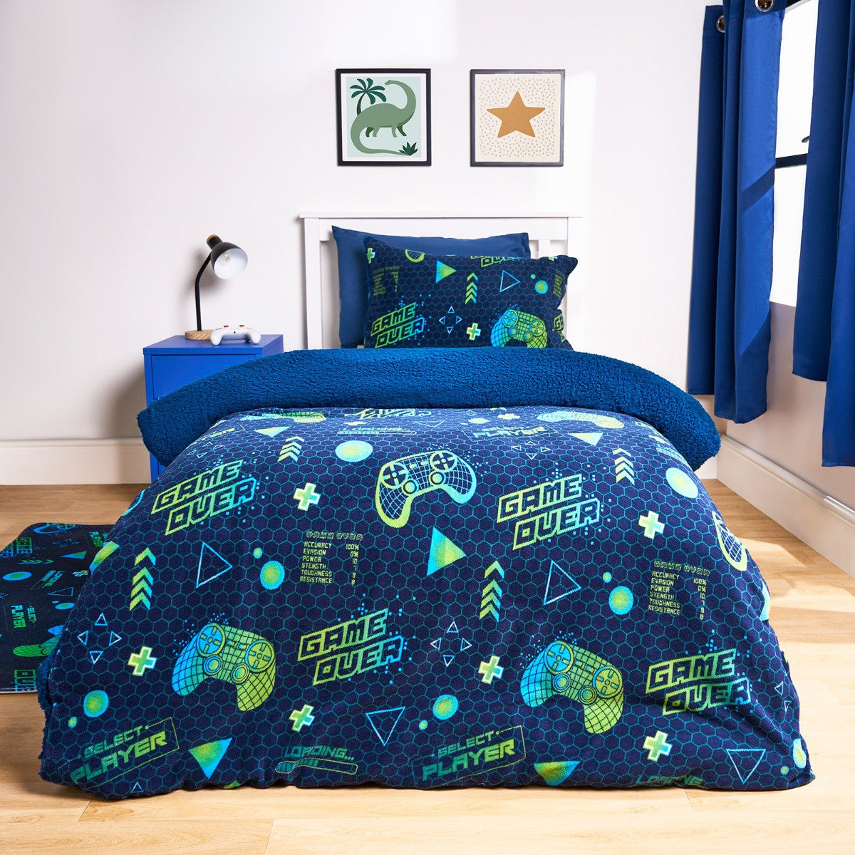 Gaming Fleece Duvet Set - Navy/Green